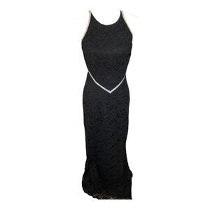 Janine Rare Vintage 90s Rhinestone and‎ Lace Sexy Cocktail Open Back Maxi Gown M